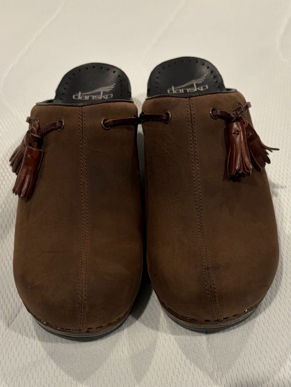 Dansko Brown Leather Tassel Slip-On Clogs for Men